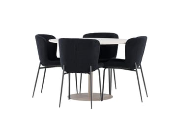 Lycke Matgrupp 110 cm Rund med 4 Modesto stolar - Beige/Svart - Möbler - Bord & matgrupp - Matgrupp