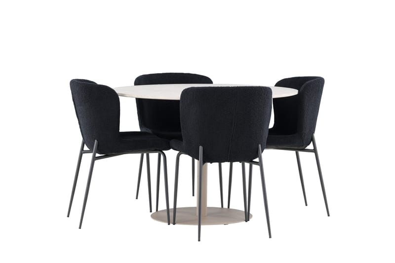 Lycke Matgrupp 110 cm Rund med 4 Modesto stolar - Beige/Svart - Möbler - Bord & matgrupp - Matgrupp