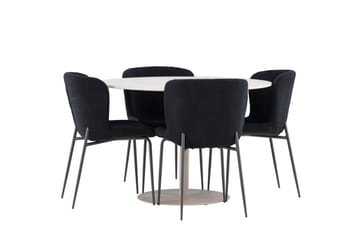 Lycke Matgrupp 110 cm Rund med 4 Modesto stolar - Beige/Svart - Möbler - Bord & matgrupp - Matgrupp