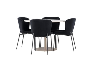 Lycke Matgrupp 110 cm Rund med 4 Modesto stolar - Beige/Svart - Möbler - Bord & matgrupp - Matgrupp
