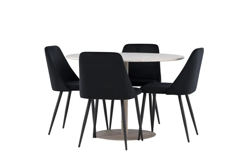 Lycke Matgrupp 110 cm Rund med 4 Night stolar - Beige/Svart - Möbler - Bord & matgrupp - Matgrupp