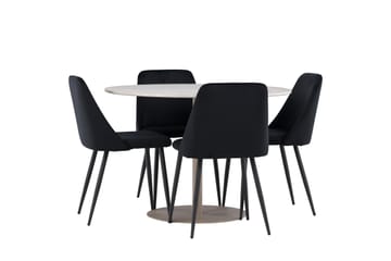 Lycke Matgrupp 110 cm Rund med 4 Night stolar - Beige/Svart - Möbler - Bord & matgrupp - Matgrupp