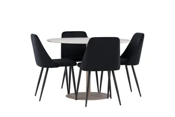 Lycke Matgrupp 110 cm Rund med 4 Night stolar - Beige/Svart - Möbler - Bord & matgrupp - Matgrupp