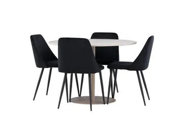 Lycke Matgrupp 110 cm Rund med 4 Night stolar - Beige/Svart - Möbler - Bord & matgrupp - Matgrupp