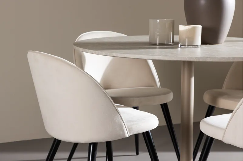 Lycke Matgrupp 110 cm Rund med 4 Velvet stolar - Beige/Beige - Möbler - Bord & matgrupp - Matgrupp