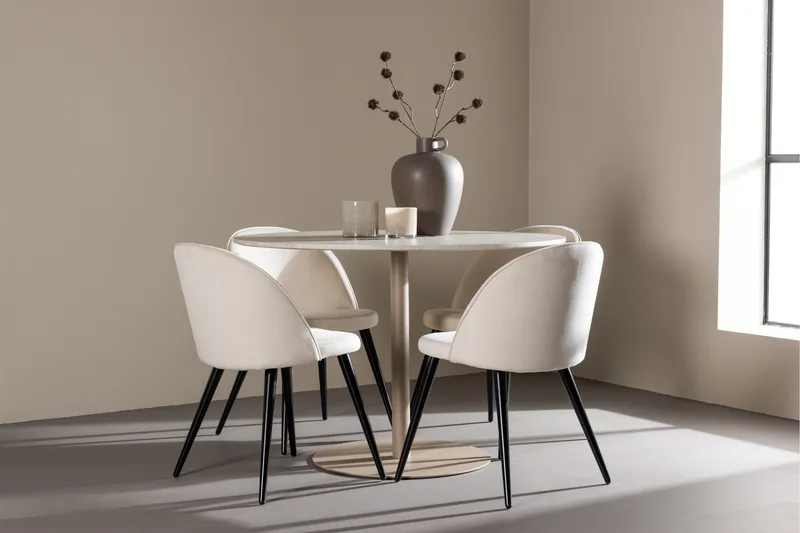 Lycke Matgrupp 110 cm Rund med 4 Velvet stolar - Beige/Beige - Möbler - Bord & matgrupp - Matgrupp