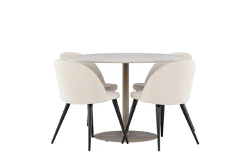 Lycke Matgrupp 110 cm Rund med 4 Velvet stolar - Beige/Beige - Möbler - Bord & matgrupp - Matgrupp