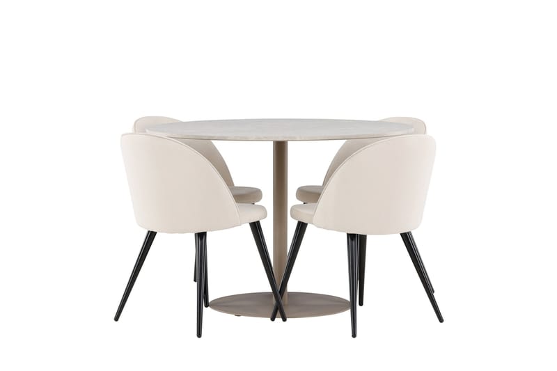 Lycke Matgrupp 110 cm Rund med 4 Velvet stolar - Beige/Beige - Möbler - Bord & matgrupp - Matgrupp