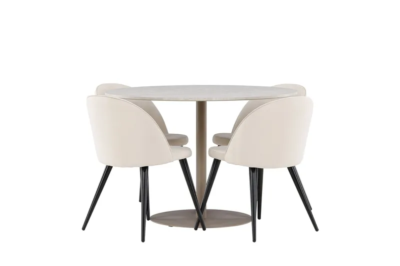 Lycke Matgrupp 110 cm Rund med 4 Velvet stolar - Beige/Beige - Möbler - Bord & matgrupp - Matgrupp