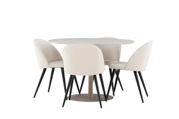 Lycke Matgrupp 110 cm Rund med 4 Velvet stolar - Beige/Beige - Möbler - Bord & matgrupp - Matgrupp