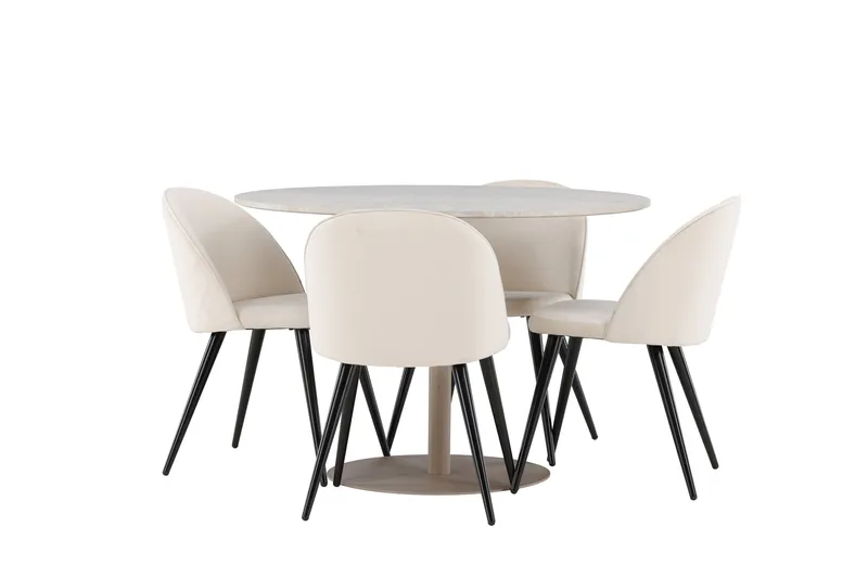 Lycke Matgrupp 110 cm Rund med 4 Velvet stolar - Beige/Beige - Möbler - Bord & matgrupp - Matgrupp