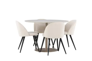 Lycke Matgrupp 110 cm Rund med 4 Velvet stolar - Beige/Beige - Möbler - Bord & matgrupp - Matgrupp