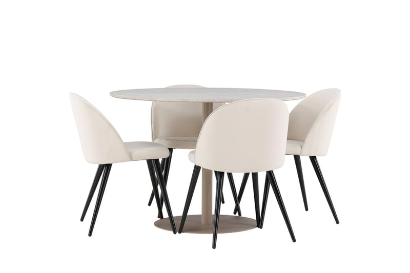 Lycke Matgrupp 110 cm Rund med 4 Velvet stolar - Beige/Beige - Möbler - Bord & matgrupp - Matgrupp