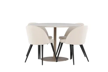 Lycke Matgrupp 110 cm Rund med 4 Velvet stolar - Beige/Beige - Möbler - Bord & matgrupp - Matgrupp