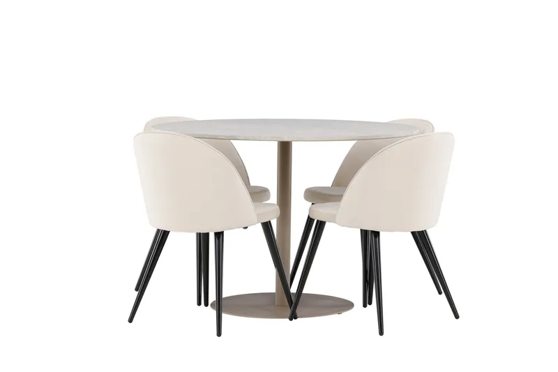 Lycke Matgrupp 110 cm Rund med 4 Velvet stolar - Beige/Beige - Möbler - Bord & matgrupp - Matgrupp