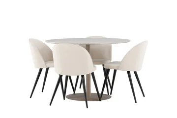 Lycke Matgrupp 110 cm Rund med 4 Velvet stolar - Beige/Beige - Möbler - Bord & matgrupp - Matgrupp