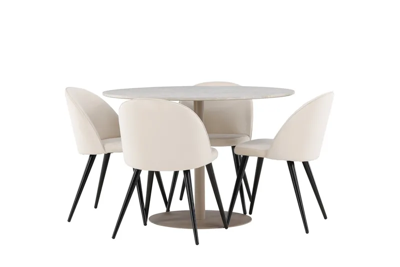 Lycke Matgrupp 110 cm Rund med 4 Velvet stolar - Beige/Beige - Möbler - Bord & matgrupp - Matgrupp