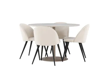 Lycke Matgrupp 110 cm Rund med 4 Velvet stolar - Beige/Beige - Möbler - Bord & matgrupp - Matgrupp