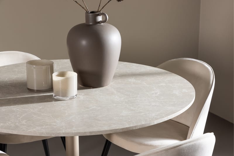 Lycke Matgrupp 110 cm Rund med 4 Velvet stolar - Beige/Beige - Möbler - Bord & matgrupp - Matgrupp