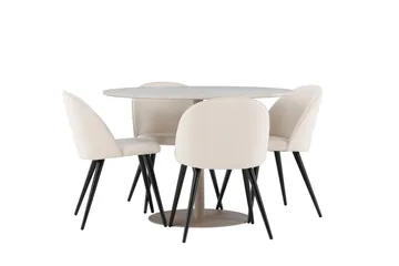 Lycke Matgrupp 110 cm Rund med 4 Velvet stolar - Beige/Beige - Möbler - Bord & matgrupp - Matgrupp