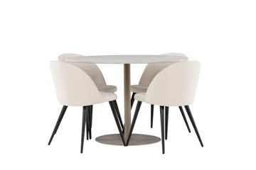 Lycke Matgrupp 110 cm Rund med 4 Velvet stolar - Beige/Beige - Möbler - Bord & matgrupp - Matgrupp