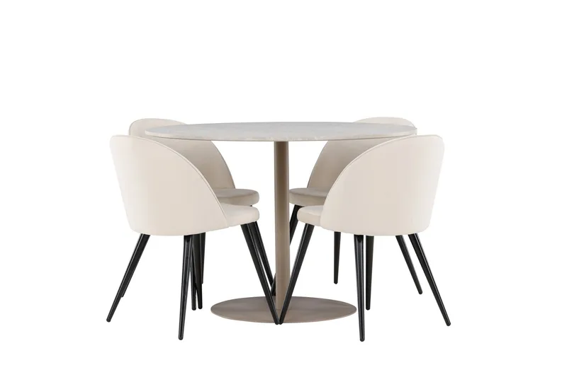 Lycke Matgrupp 110 cm Rund med 4 Velvet stolar - Beige/Beige - Möbler - Bord & matgrupp - Matgrupp