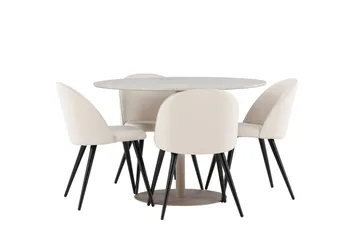 Lycke Matgrupp 110 cm Rund med 4 Velvet stolar - Beige/Beige - Möbler - Bord & matgrupp - Matgrupp