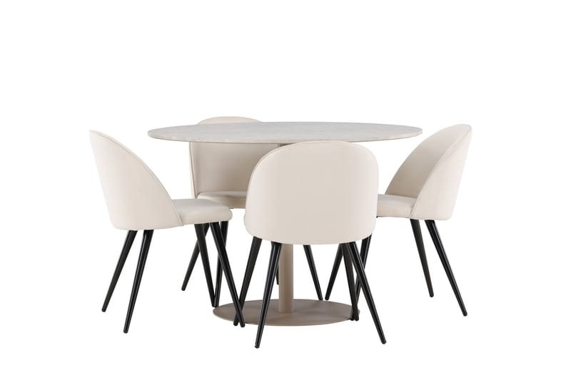 Lycke Matgrupp 110 cm Rund med 4 Velvet stolar - Beige/Beige - Möbler - Bord & matgrupp - Matgrupp