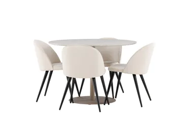 Lycke Matgrupp 110 cm Rund med 4 Velvet stolar - Beige/Beige - Möbler - Bord & matgrupp - Matgrupp