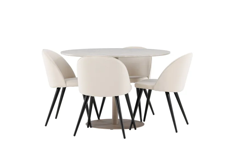 Lycke Matgrupp 110 cm Rund med 4 Velvet stolar - Beige/Beige - Möbler - Bord & matgrupp - Matgrupp