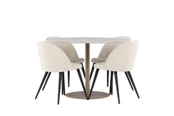Lycke Matgrupp 110 cm Rund med 4 Velvet stolar - Beige/Beige - Möbler - Bord & matgrupp - Matgrupp