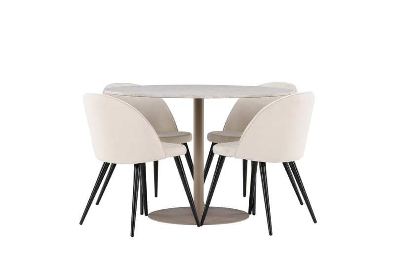 Lycke Matgrupp 110 cm Rund med 4 Velvet stolar - Beige/Beige - Möbler - Bord & matgrupp - Matgrupp