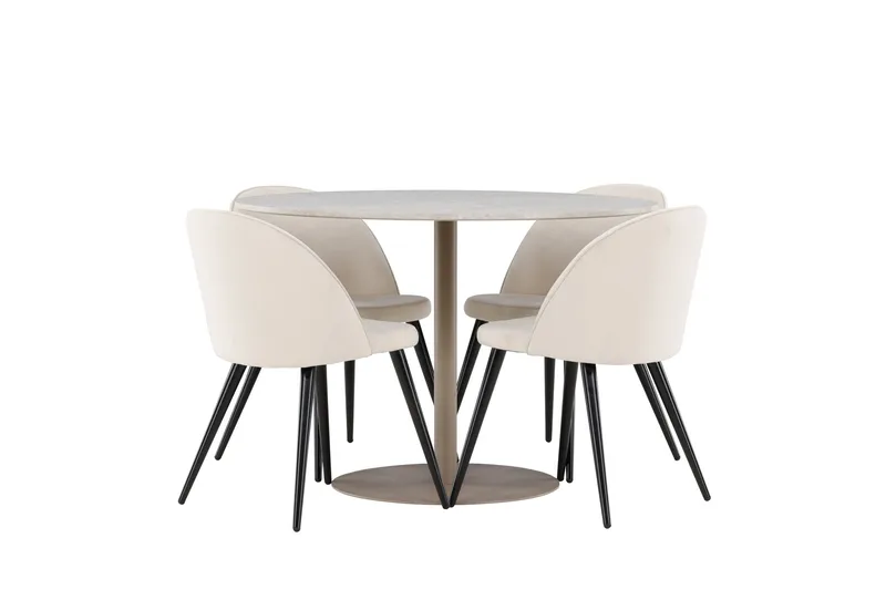 Lycke Matgrupp 110 cm Rund med 4 Velvet stolar - Beige/Beige - Möbler - Bord & matgrupp - Matgrupp