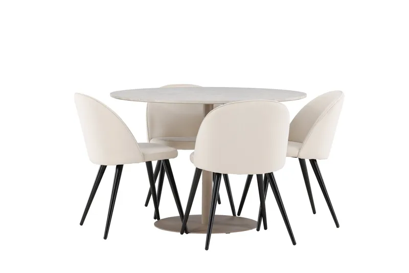 Lycke Matgrupp 110 cm Rund med 4 Velvet stolar - Beige/Beige - Möbler - Bord & matgrupp - Matgrupp