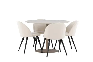 Lycke Matgrupp 110 cm Rund med 4 Velvet stolar - Beige/Beige - Möbler - Bord & matgrupp - Matgrupp