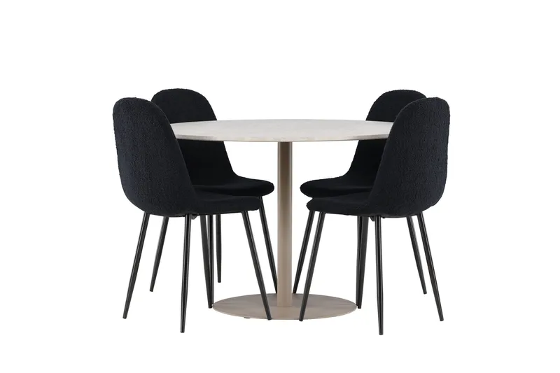 Lycke Matgrupp 110 cm Rund med 4 Polar stolar - Beige/Svart - Möbler - Bord & matgrupp - Matgrupp