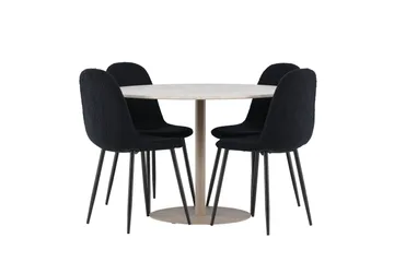 Lycke Matgrupp 110 cm Rund med 4 Polar stolar - Beige/Svart - Möbler - Bord & matgrupp - Matgrupp