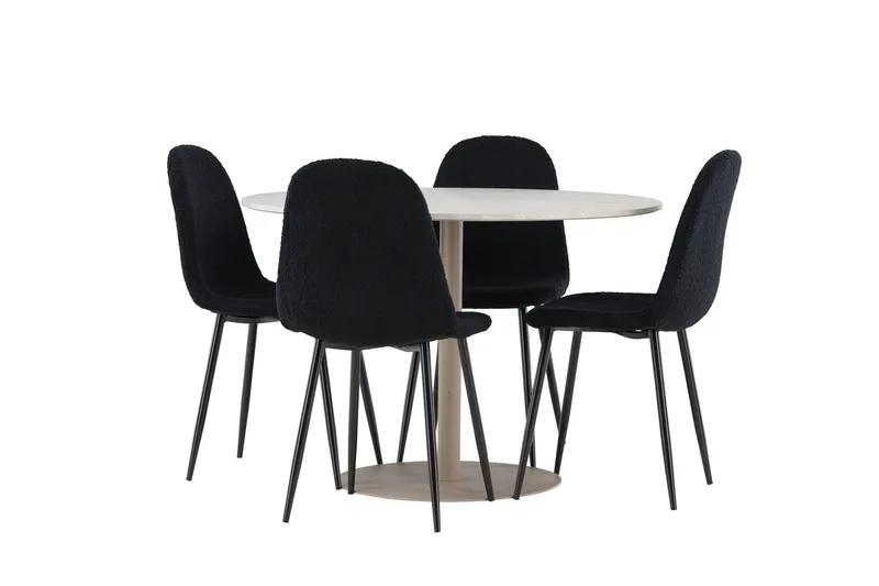 Lycke Matgrupp 110 cm Rund med 4 Polar stolar - Beige/Svart - Möbler - Bord & matgrupp - Matgrupp