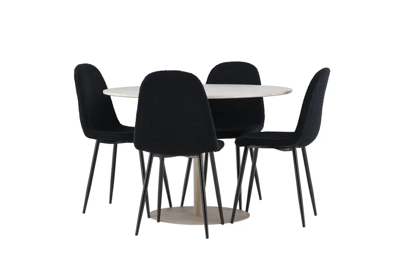 Lycke Matgrupp 110 cm Rund med 4 Polar stolar - Beige/Svart - Möbler - Bord & matgrupp - Matgrupp