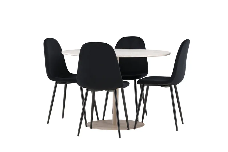Lycke Matgrupp 110 cm Rund med 4 Polar stolar - Beige/Svart - Möbler - Bord & matgrupp - Matgrupp