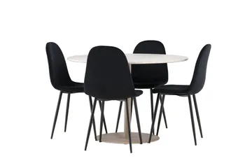 Lycke Matgrupp 110 cm Rund med 4 Polar stolar - Beige/Svart - Möbler - Bord & matgrupp - Matgrupp