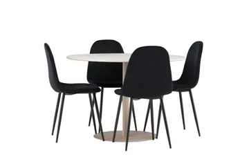 Lycke Matgrupp 110 cm Rund med 4 Polar stolar - Beige/Svart - Möbler - Bord & matgrupp - Matgrupp