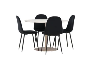 Lycke Matgrupp 110 cm Rund med 4 Polar stolar - Beige/Svart - Möbler - Bord & matgrupp - Matgrupp