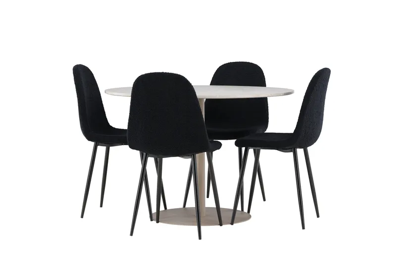 Lycke Matgrupp 110 cm Rund med 4 Polar stolar - Beige/Svart - Möbler - Bord & matgrupp - Matgrupp