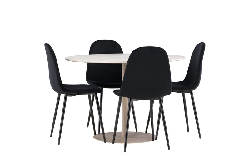 Lycke Matgrupp 110 cm Rund med 4 Polar stolar - Beige/Svart - Möbler - Bord & matgrupp - Matgrupp