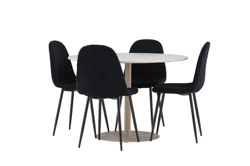 Lycke Matgrupp 110 cm Rund med 4 Polar stolar - Beige/Svart - Möbler - Bord & matgrupp - Matgrupp