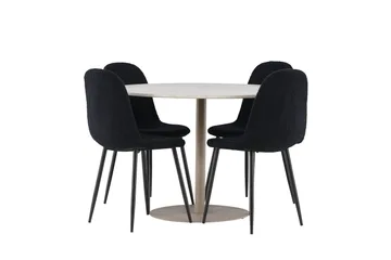 Lycke Matgrupp 110 cm Rund med 4 Polar stolar - Beige/Svart - Möbler - Bord & matgrupp - Matgrupp