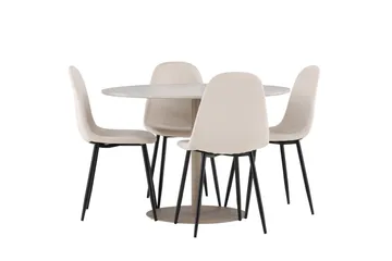 Lycke Matgrupp 110 cm Rund med 4 Polar stolar - Beige/Beige - Möbler - Bord & matgrupp - Matgrupp