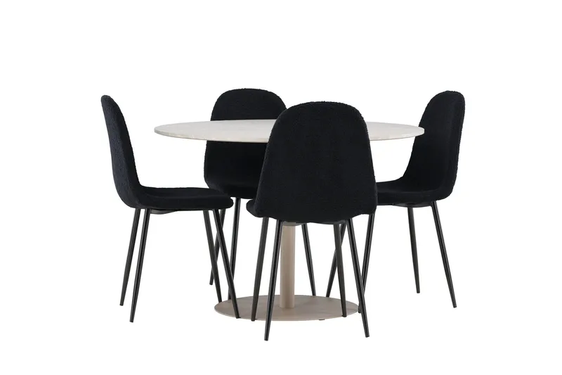 Lycke Matgrupp 110 cm Rund med 4 Polar stolar - Beige/Svart - Möbler - Bord & matgrupp - Matgrupp