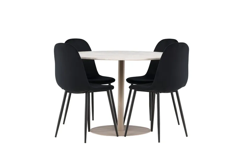 Lycke Matgrupp 110 cm Rund med 4 Polar stolar - Beige/Svart - Möbler - Bord & matgrupp - Matgrupp
